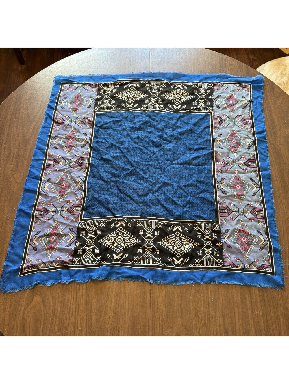 Vintage 80s/90s Womens Square Scarf Shawl Wrap Teal Blue Geometric Acrylic